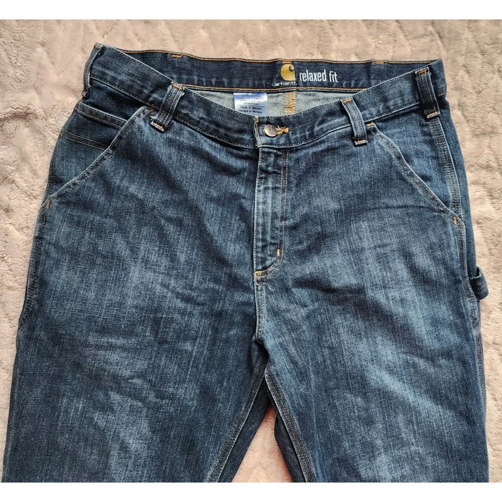 Carhartt Relaxed Fit Carpenter Jeans Mens 34x32 Dark Wash Work Pants 103327